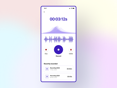 Sound recorder app dailyui mobile design recorder sound recorder app ui design ui ux uidailychallenge