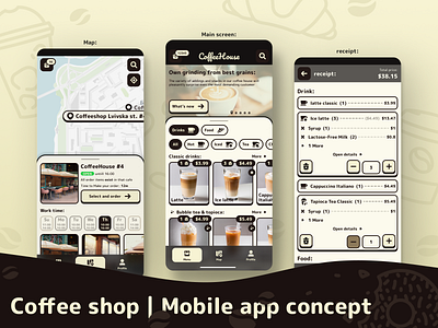 Coffee shop mobile app concept app bubble café coffee coffee shop delivery fastfood food latte maps menu mobile mobile app order phone shop tapioca tea ui ux