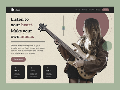 Landing page for music product audio b2b b2c branding dailyui landing minimal minimalist musik online page product design saas site ui ux web web design webpage website