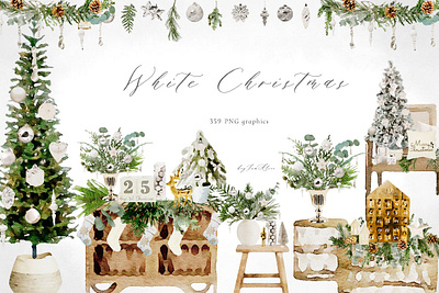 White Christmas noel watercolor clipart white christmas