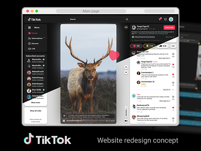 TikTok Desktop redesign concept app chat concept dark theme desktop figma flat messages messanger redesign tiktok ui ux video hosting video service website white theme