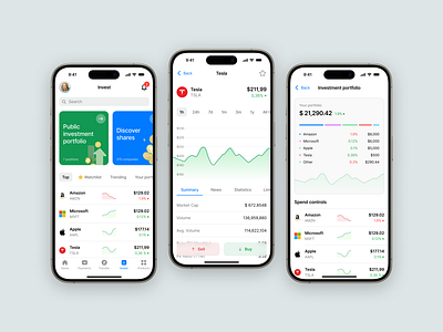 Investment App 3d analytics app banking branding chart crypto graphic design ill illustration invest ios iphone logo minimal mobile portfolio stock ui ux