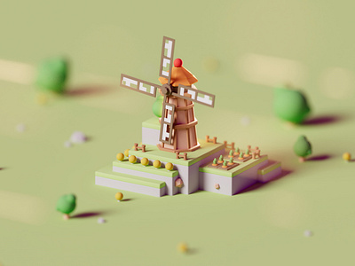 Windmill 3d cinema 4d game game design illustration island isometric lowpoly small windmill