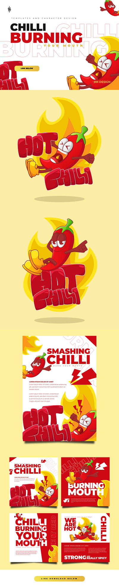 CHILLI BURNING burning character chilli cover cute fire flyer instagram post red socialmedia spicy templates