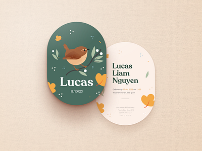 Lucas Liam announcement baby baby card bird birth card geboortekaart geboortekaartje illustration liam lucas nguyen postcard wren