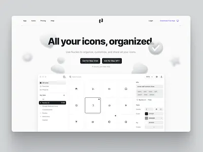 Nucleo v4 3d app homepage icons landing light minimal nucleo