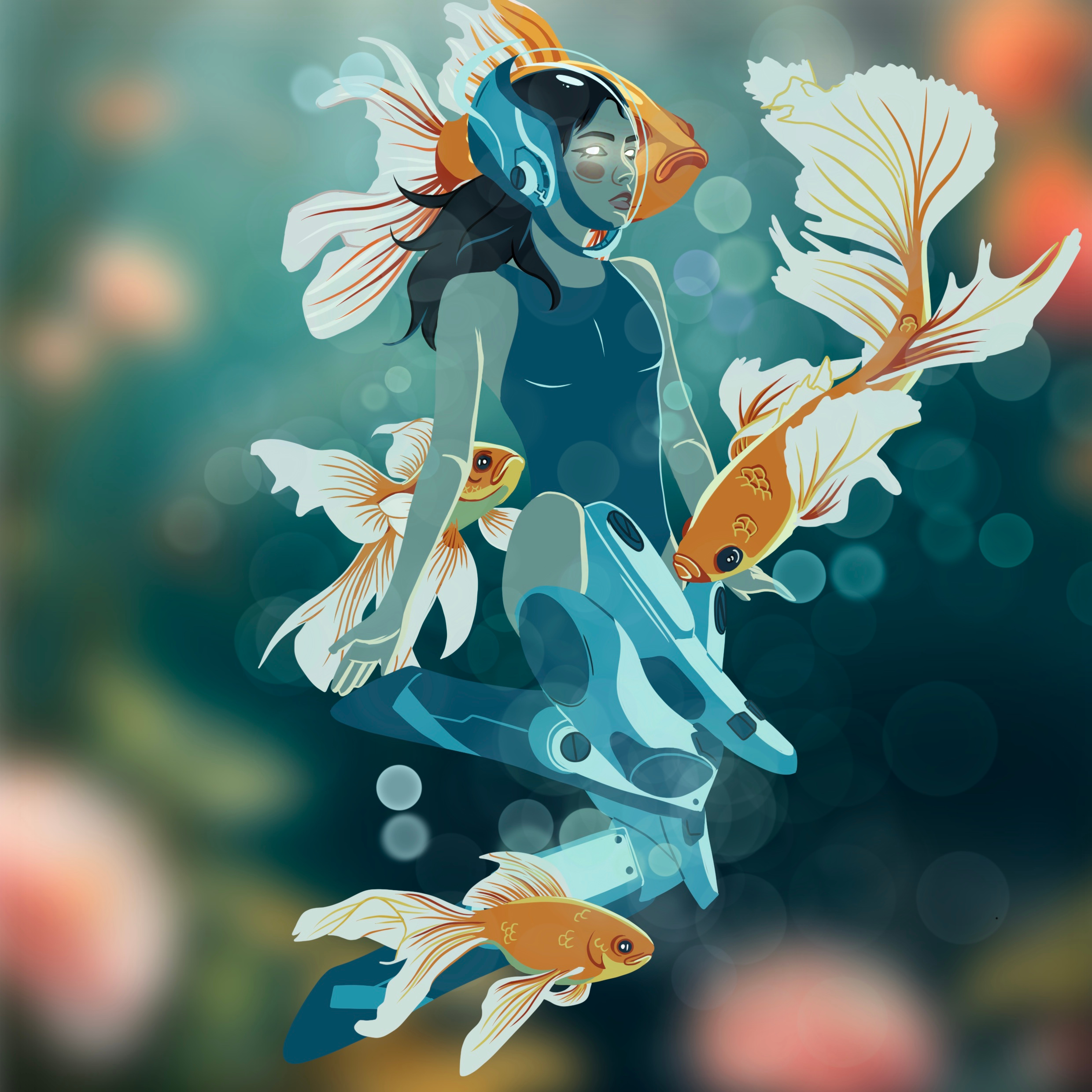 Cybernetic Siren's Serenade cyber digital illustration procreate underwater