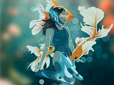 Cybernetic Siren's Serenade cyber digital illustration procreate underwater