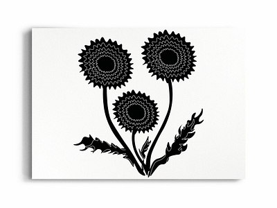 Dandelions Flower Black Silhouette black bloom dandelions design floral.art.plant flowers illustration lineart silhouette summer