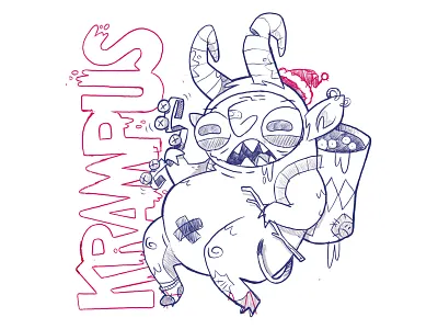 Krampus Sketch blake stevenson cartoon character design christmas cute design evil folk lore holiday illustration jetpacks and rollerskates krampus logo lore retro ui