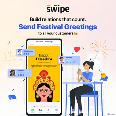 India's #1 Billing App billing branding celebrations customers festivals graphic design greetings illustration invoicing new feature swipe vector