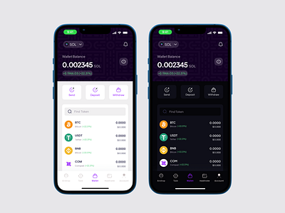 Wallet Screen Dark and Light Mode app design ui ux