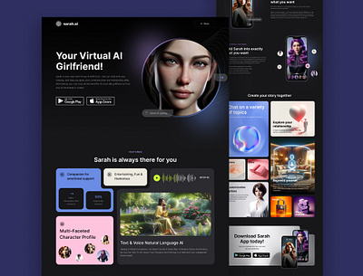 Landing Page for Virtual AI Girlfriend App ai ai companion ai girlfriend app beautiful landing page modern ui ux virtual web design