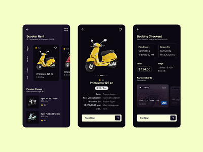 Scooter rent mobile App concept apple booking bookingengine ios application mobile applicatoin rent scooter vespa yellow