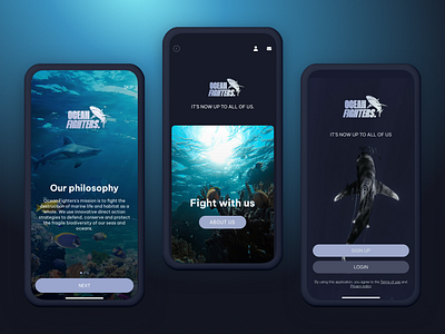 Ocean Fighters - Non-Profit Mobile App for iOS and Android android app builder app for organizations application awareness foundation ios mission mobile app mobile application ngo nocode non profit app ong organization pwa