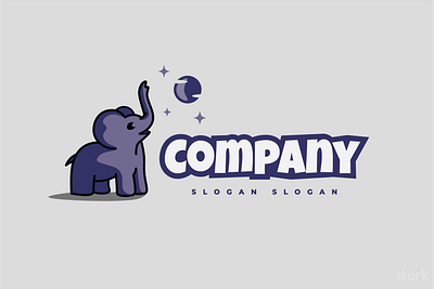 Baby Elephant Logo baby elephant logo branding buy logo design elephant logo graphic design illustration logo logo for sale ready made logo sky stars vector