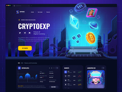 CryptoExp: Cryptocurrency Exchange Website bitcoin blockchain crypto crypto trading cryptocurrency dark ethereum exchange finance fintech landing page nft staking startup token uiux wallet web design web3 website