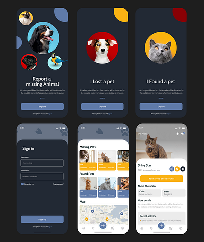 Pet Lovers - Report a missing and found animal - Web app Design