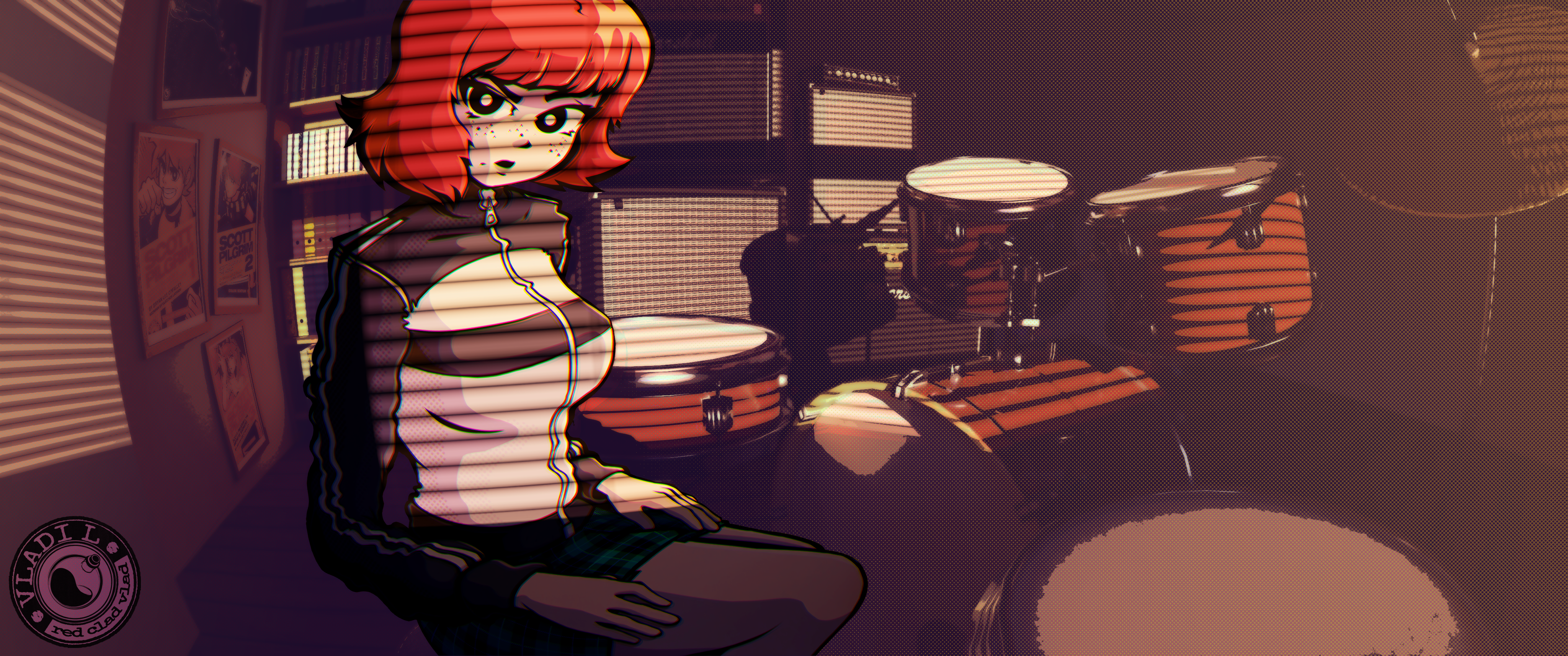 Kim on the drums anime artwork chara character art comic book fan art illustration manga scott pilgrim