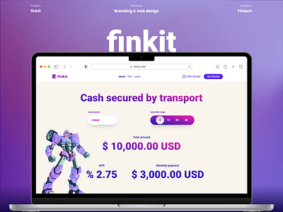 FinKit - loans secured by transport automotive banking bankking branding calculator dashboard finance fintech hero page landing page loan calculator loan website