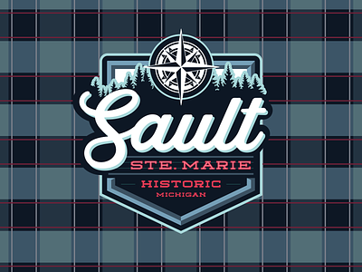 Sault Ste Marie Historic Water Tower Design badge branding compass flannel hand handletter historic letter logo plaid