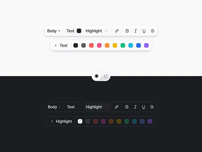 New toolbar bar body bold color color picker highlight italic link selection text tool toolbar underline