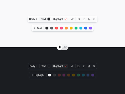 New toolbar bar body bold color color picker highlight italic link selection text tool toolbar underline