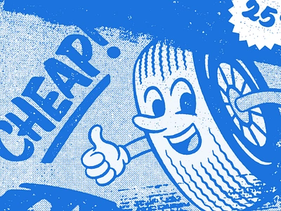 Cheap! Collage 1940s 40s blue branding character character design cheap collage comic design distressed halftone illustration logo retro scan texture tire vintage