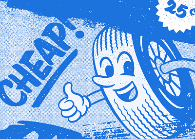 Cheap! Collage 1940s 40s blue branding character character design cheap collage comic design distressed halftone illustration logo retro scan texture tire vintage