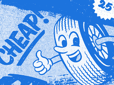 Cheap! Collage 1940s 40s blue branding character character design cheap collage comic design distressed halftone illustration logo retro scan texture tire vintage