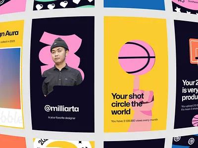 Dribbble Wrapped 2023 Animation Teaser animation branding card dashboard dribbble dribbble wrapped graphic design motion motion graphics social media story wrapped design