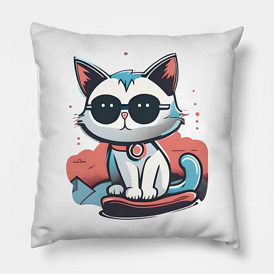 Mini kitty, 90's illustration. Pillow 90s ai art branding cute digital glasses graphic design illustration kitty old oo4 graphics pets pillow poster design print