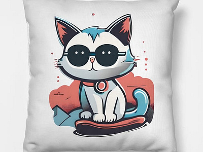 Mini kitty, 90's illustration. Pillow 90s ai art branding cute digital glasses graphic design illustration kitty old oo4 graphics pets pillow poster design print