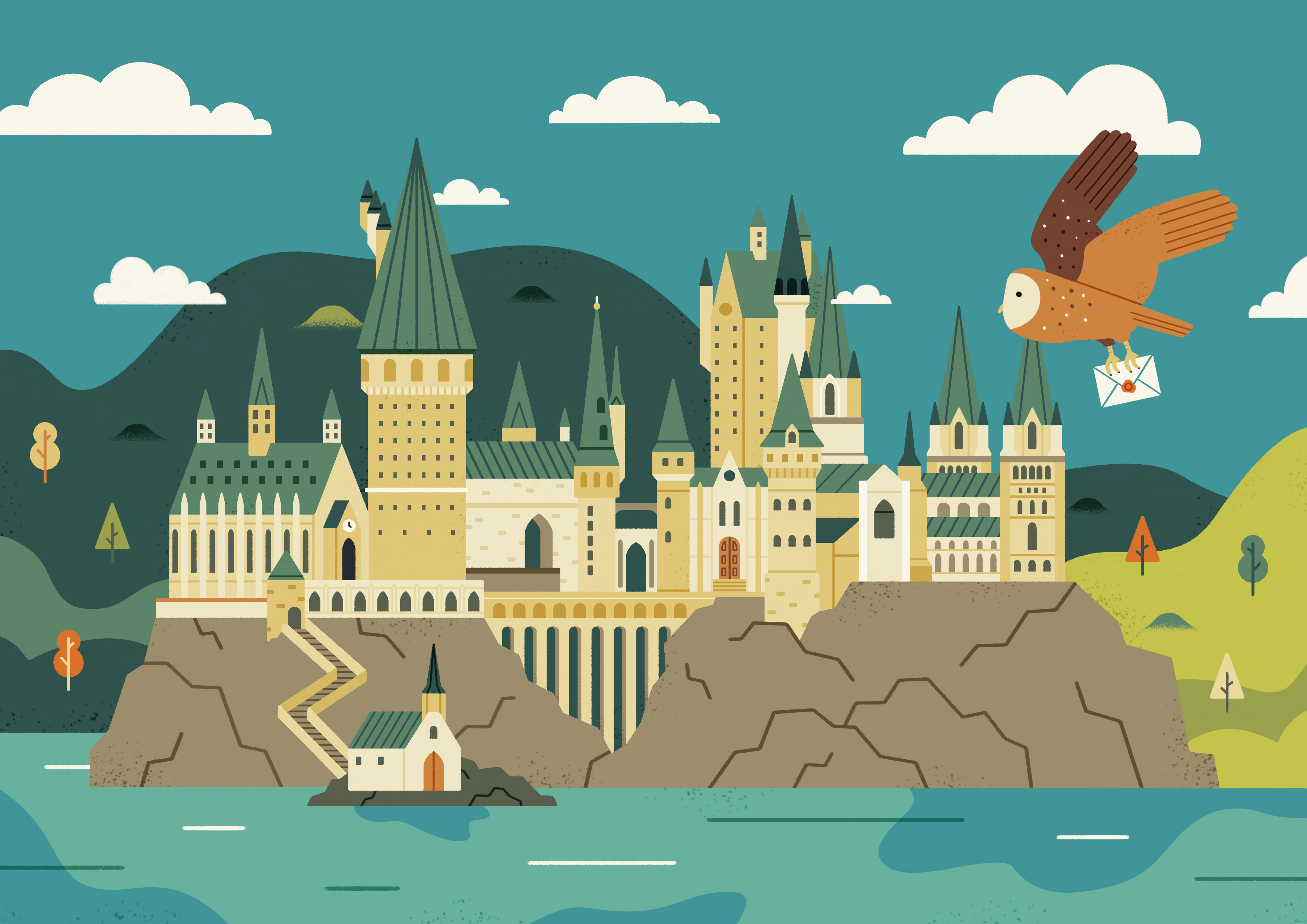 Hogwarts castle drawing harry potter hogwarts illustration magic owl owl post photoshop