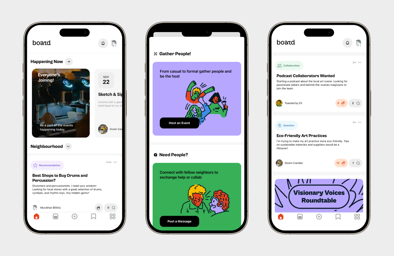 Board - Feed Screen animation app clean colorful design interface mobile ui ux ux design