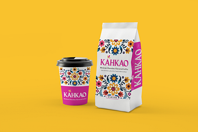 KahKao Mexican Chocolate Flavored Coffee Packaging branding flowers graphic design logo