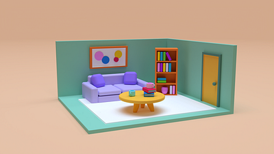 Funky Living Room 3d 3ddesign 3dgraphics 3dmodel colorful livingroom mockup simpsons ui uidesign visualdesign
