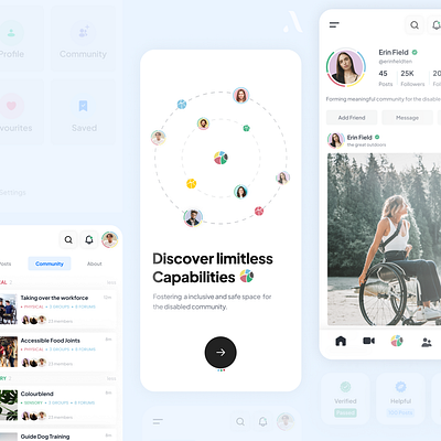 A social media app for the disabled community (in progress) accessibility branding community app design disability disabled graphic design iphone app product design social media app ui ui design ux design