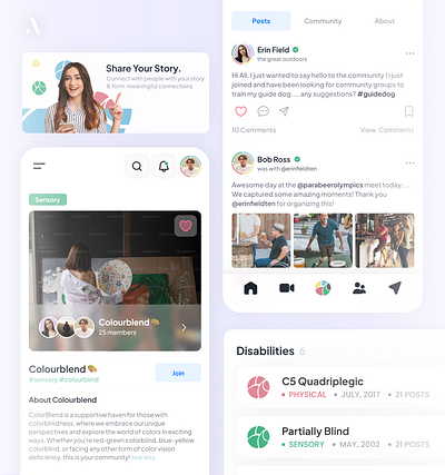 A social media app for the disabled community (in progress) accessibility branding design disability disabled graphic design iphone app logo product product design ui ui design ux design ux research