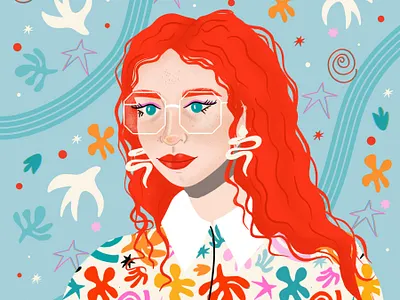 DTIYS character design design drawing challenge dtiys female illustrator girl with glasses hand drawn illustration pattern portrait procreate red hair