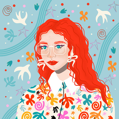 DTIYS character design design drawing challenge dtiys female illustrator girl with glasses hand drawn illustration pattern portrait procreate red hair