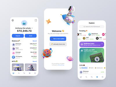 Rocket: Mobile Crypto Wallet App app bitcoin blockchain clean crypto cryptocurrency currency defi ethereum exchange finance financial funds investment minimal mobile nft ui ux wallet