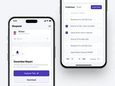 Product Sales Analytics - Mobile App analytics app button card chart dashboard download graph modern product saas search statistic table