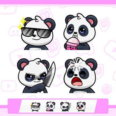 Cute Panda Emotes cartoon cartoon emotes chibi chibi emotes cute cute emotes design emotes illustration panda ui