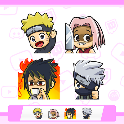 Cute Naruto Emotes cartoon cartoon emotes chibi chibi emotes cute cute emotes design emotes illustration twitch ui