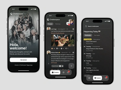 Chatterspace - Social Media App app app design content creator hashtags mention mobile mobile app mobile design social social app social media social media app social media mobile threads timeline trending twitter ui verified x