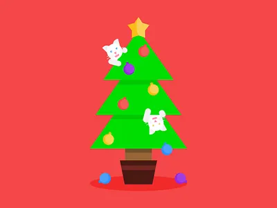Cats and xmas tree! digital art flat design geometric graphic design illustration 2d kidlit minimal print vector art vector illustration