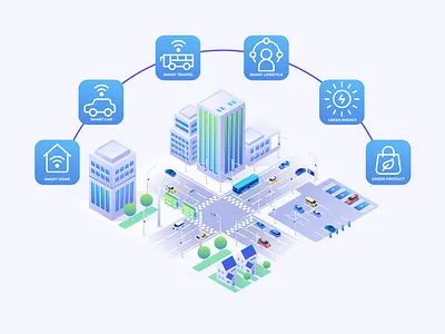 Smart City Isometric Illustration branding city colorful design eco electric graphic design illustration isometric smart ui vector