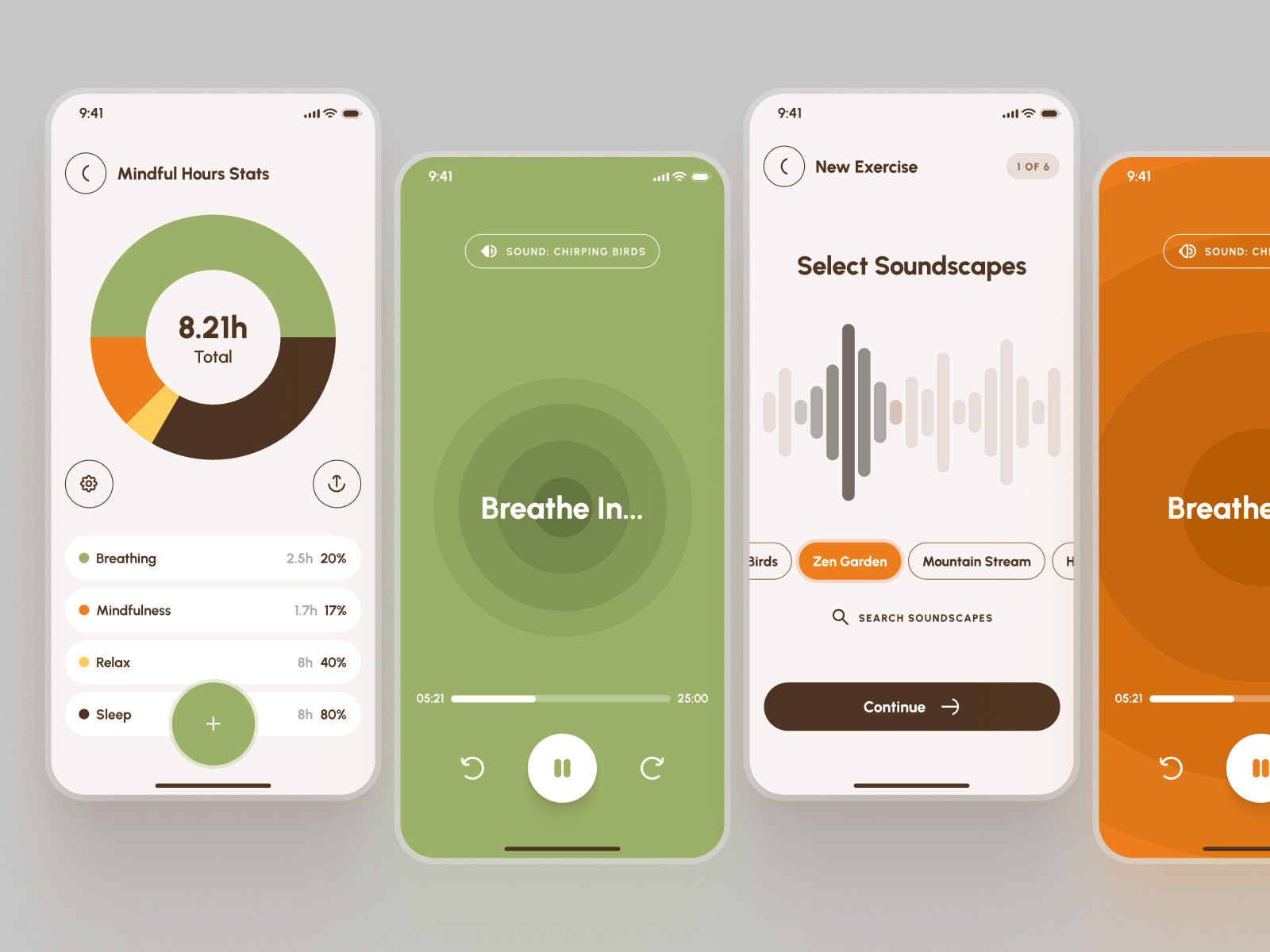 Freud UI Kit: AI Mental Health App UI/UX ai therapy clean flat green health health app health tracker mental health mental health ai mental health app mindfulness app minimal mood app mood tracker orange stress app stress tracker therapy app ui ui kit