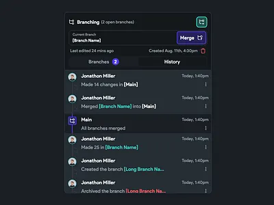 Branching Menu in FlutterFlow activity feed branching dropdown github merge branch segment segment controler ui ux